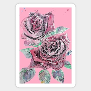 Red Rose Watercolor Painting on Pink Sticker